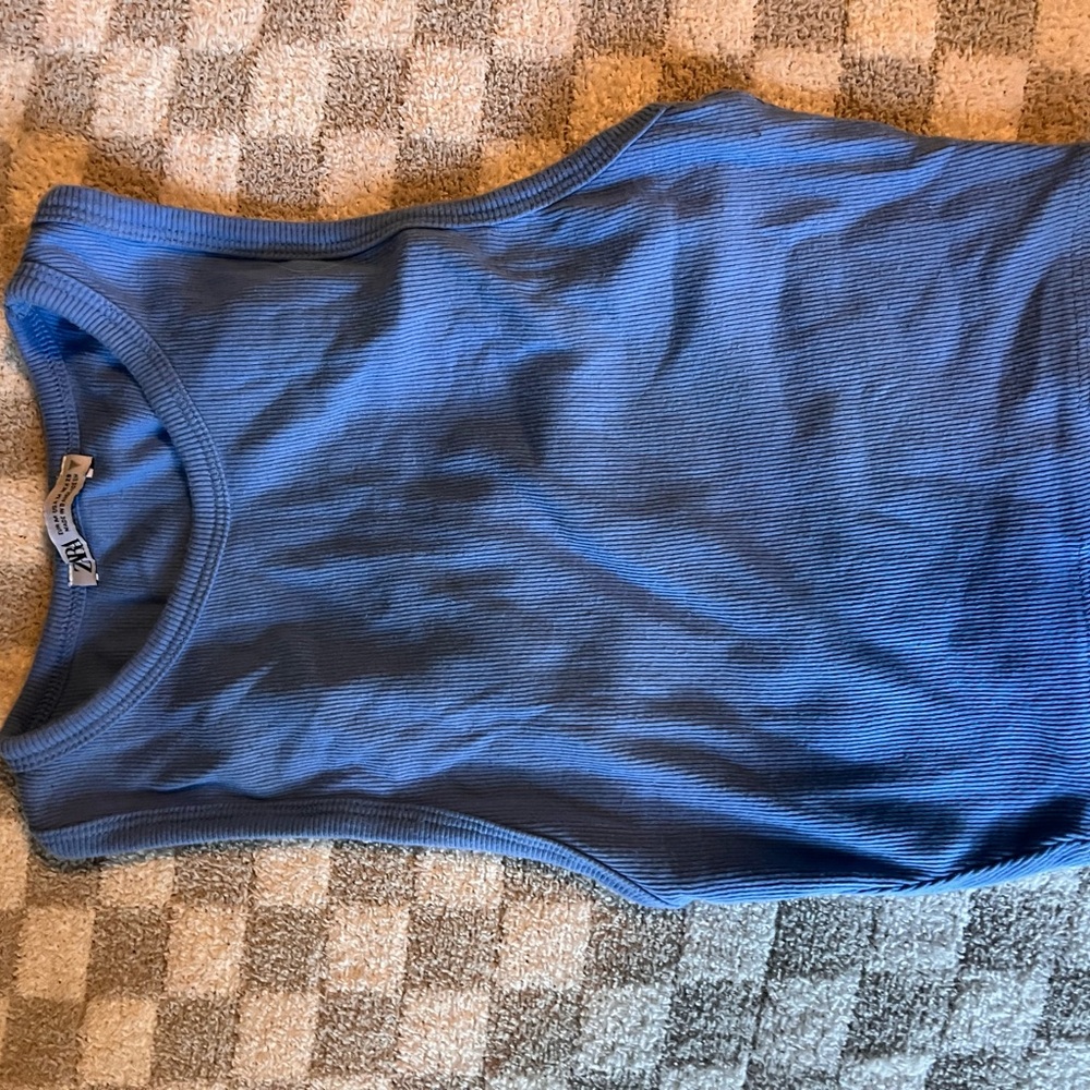 Zara Sky Blue Ribbed Tank Top